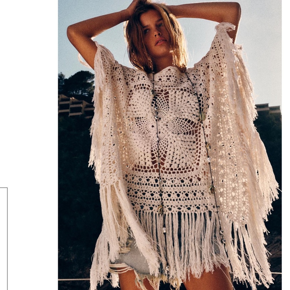 Zara Crochet Fringe kaftan Cover-Up